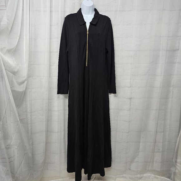 Soft Surroundings Black Maxi Dress Jersey Goth Minimalist Zip Shift XL - Picture 1 of 12